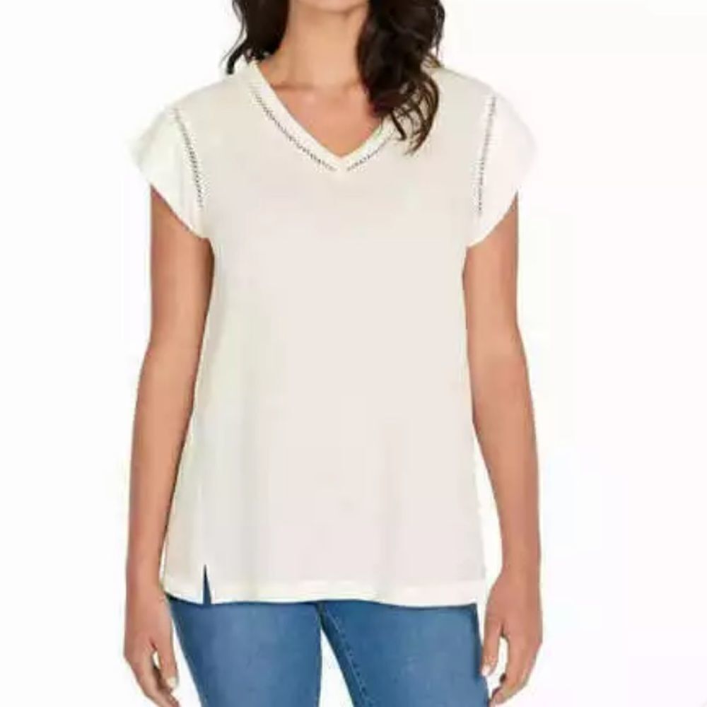 BUFFALO DAVID BITTON White Cap Sleeve VNeck Blouse